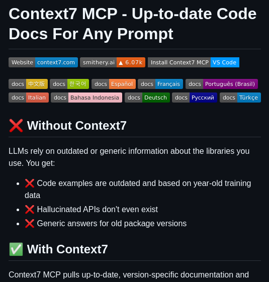 Upstash Context7 screenshot