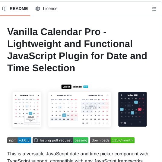 Uvarov Frontend Vanilla Calendar Pro screenshot