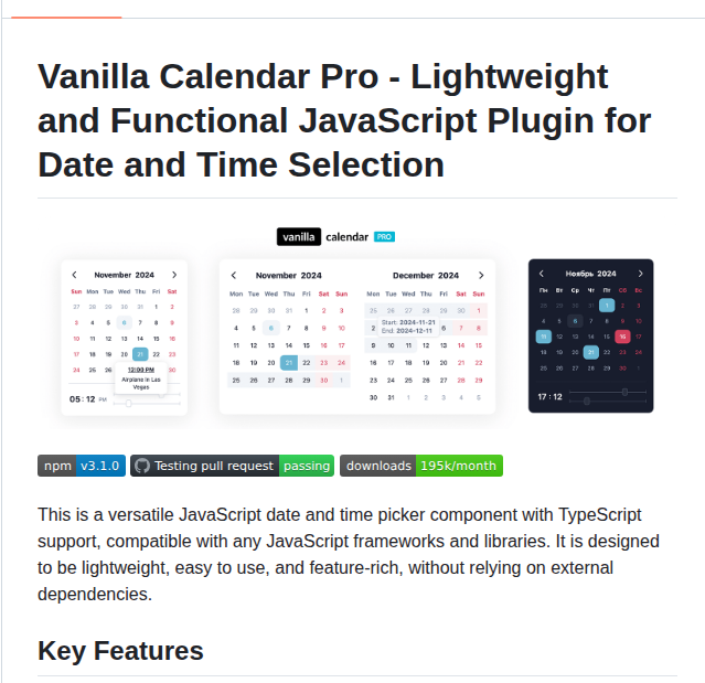 Uvarov Frontend Vanilla Calendar Pro screenshot