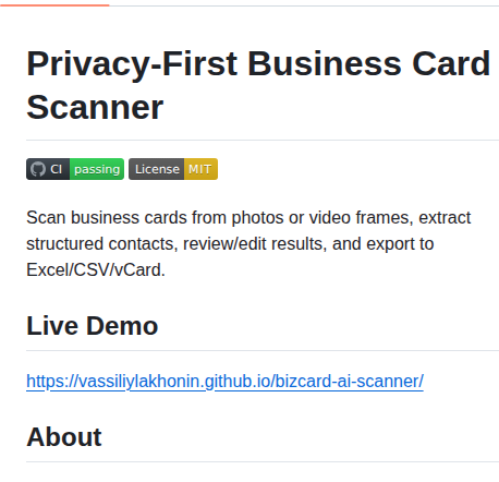 Vassiliylakhonin Bizcard Ai Scanner screenshot