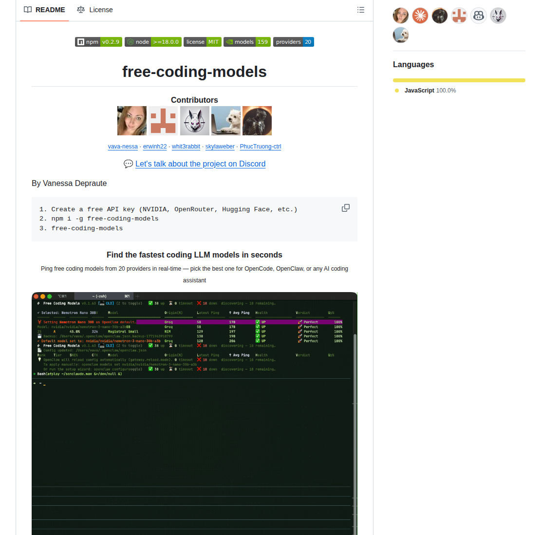 Vava Nessa Free Coding Models screenshot