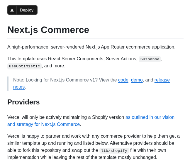 Vercel Commerce screenshot