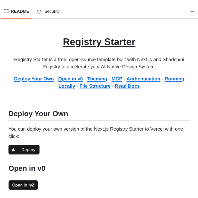 Vercel Registry Starter screenshot