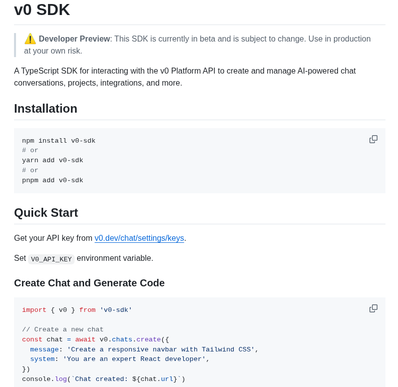 Vercel V0 Sdk screenshot