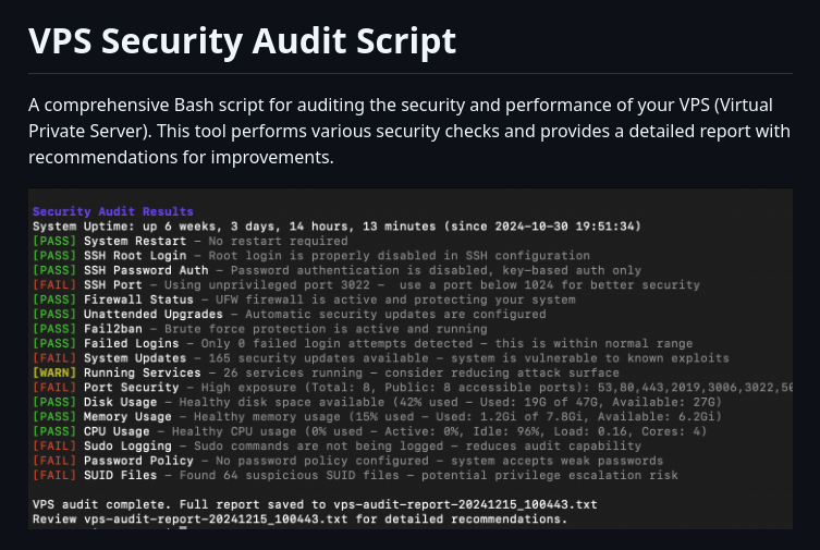 Vernu Vps Audit screenshot