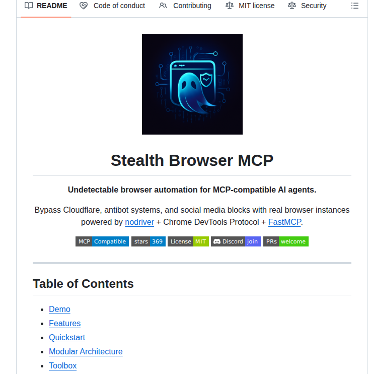 Vibheksoni Stealth Browser Mcp screenshot