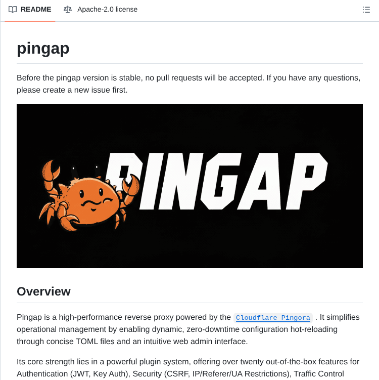 Vicanso Pingap screenshot