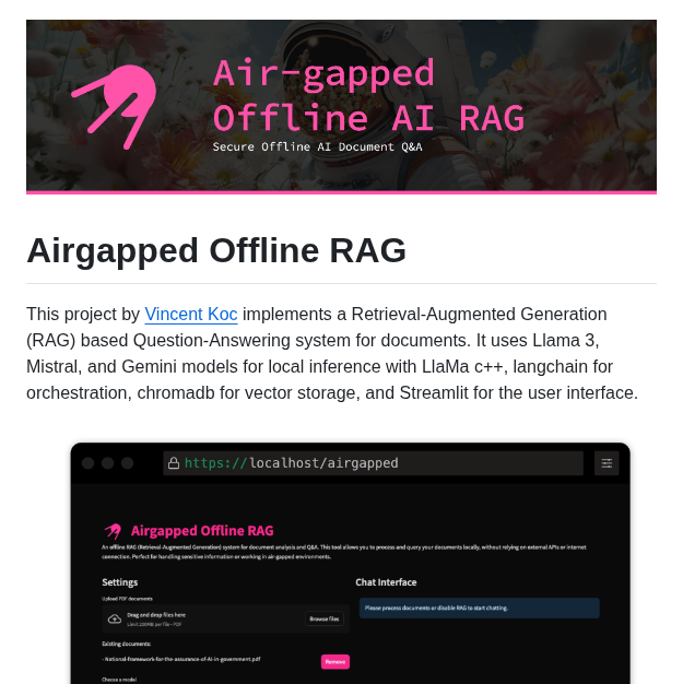 Vincentkoc Airgapped Offfline Rag screenshot