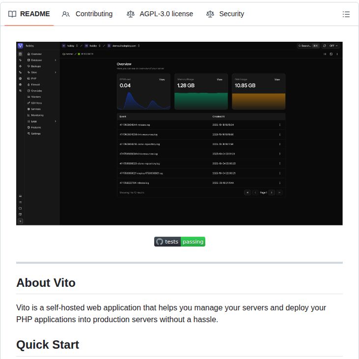 Vitodeploy Vito screenshot