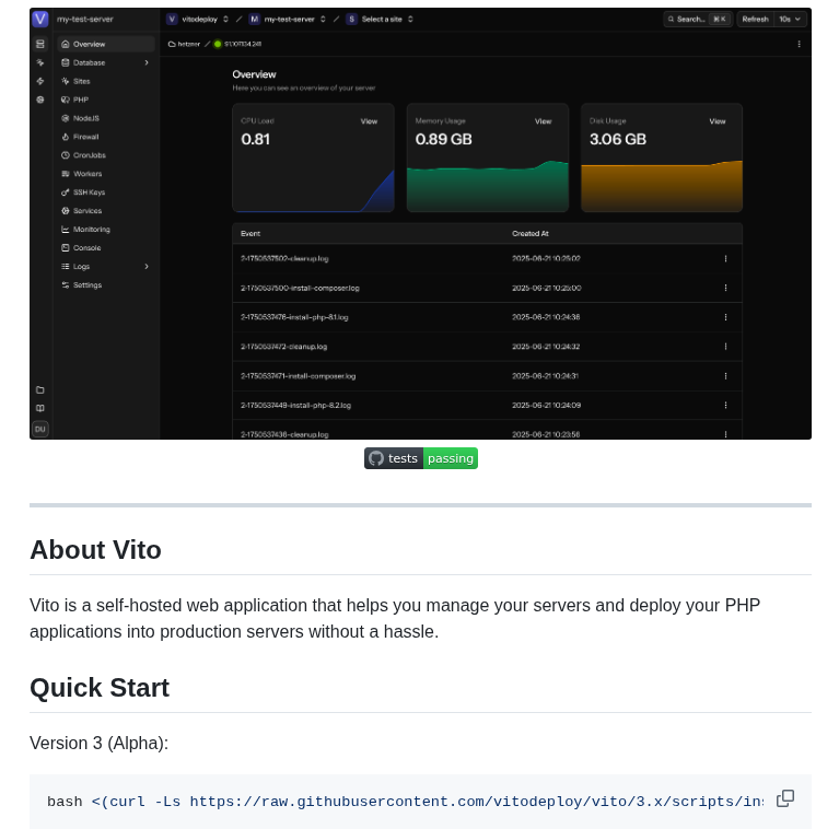 Vitodeploy Vito screenshot