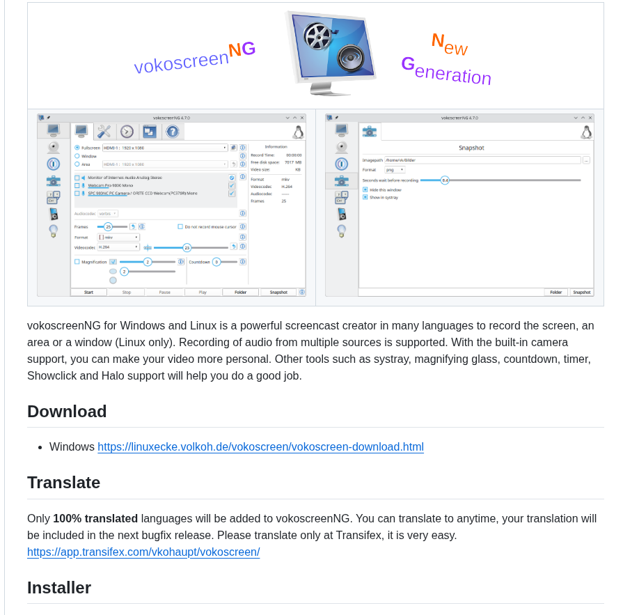 Vkohaupt Vokoscreenng screenshot