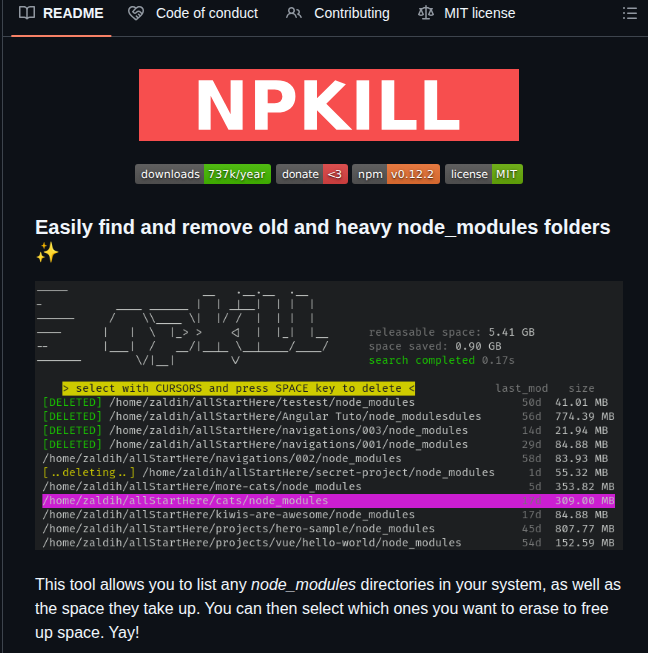 Voidcosmos Npkill screenshot