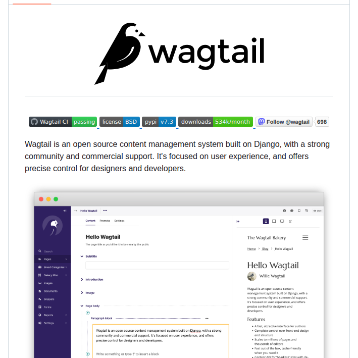 Wagtail Wagtail screenshot
