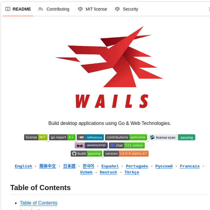 Wailsapp Wails screenshot