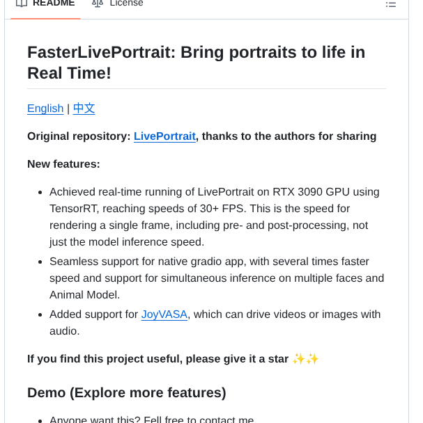 Warmshao Fasterliveportrait screenshot