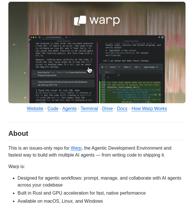 Warpdotdev Warp screenshot