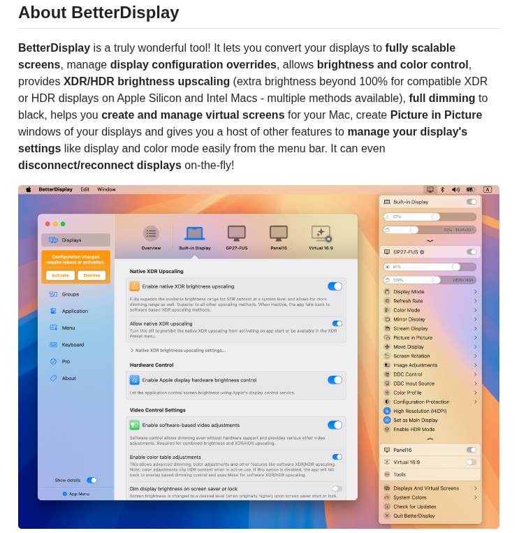 Waydabber Betterdisplay screenshot