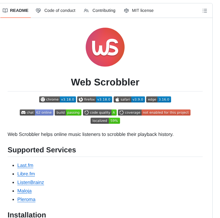 Web Scrobbler Web Scrobbler screenshot