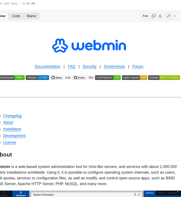 Webmin Webmin screenshot