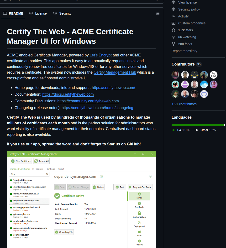 Webprofusion Certify screenshot