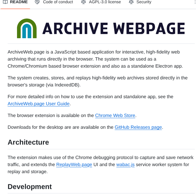 Webrecorder Archiveweb.page screenshot