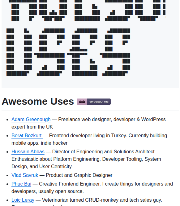 Wesbos Awesome Uses screenshot