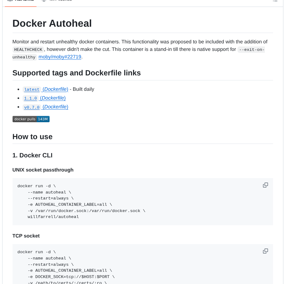 Willfarrell Docker Autoheal screenshot