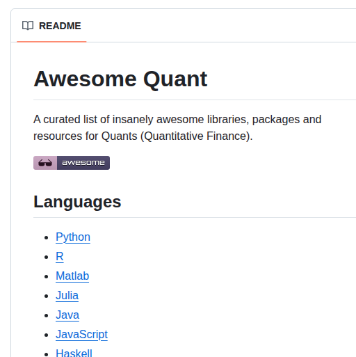 Wilsonfreitas Awesome Quant screenshot