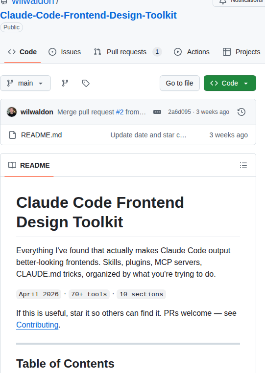 Wilwaldon Claude Code Frontend Design Toolkit screenshot