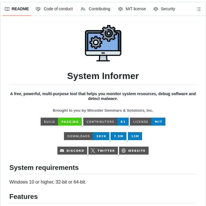 Winsiderss Systeminformer screenshot