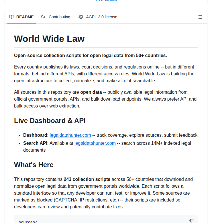 Worldwidelaw Legal Sources screenshot