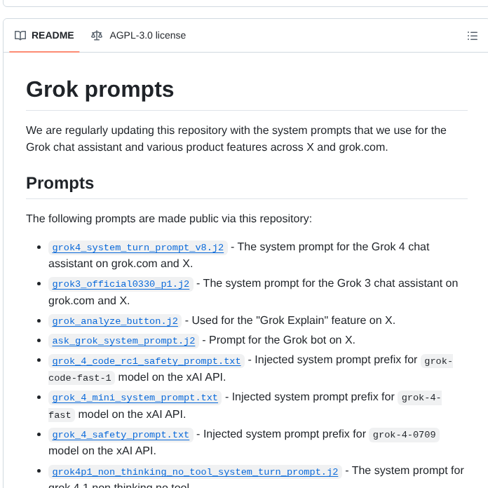 Xai Org Grok Prompts screenshot
