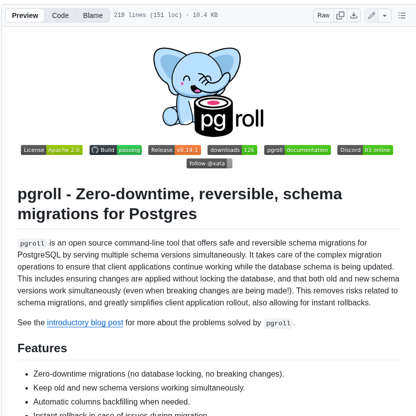 Xataio Pgroll screenshot