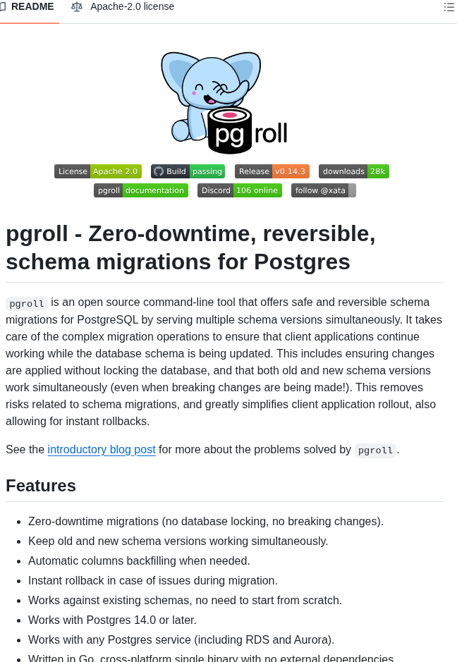 Xataio Pgroll screenshot
