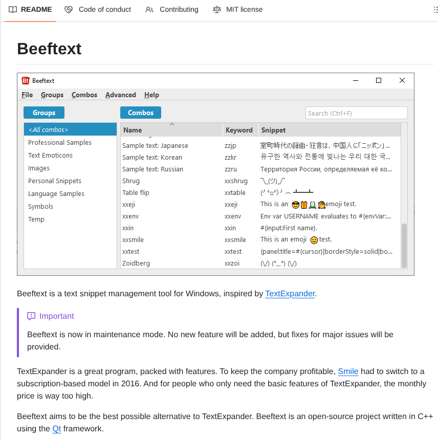 Xmichelo Beeftext screenshot