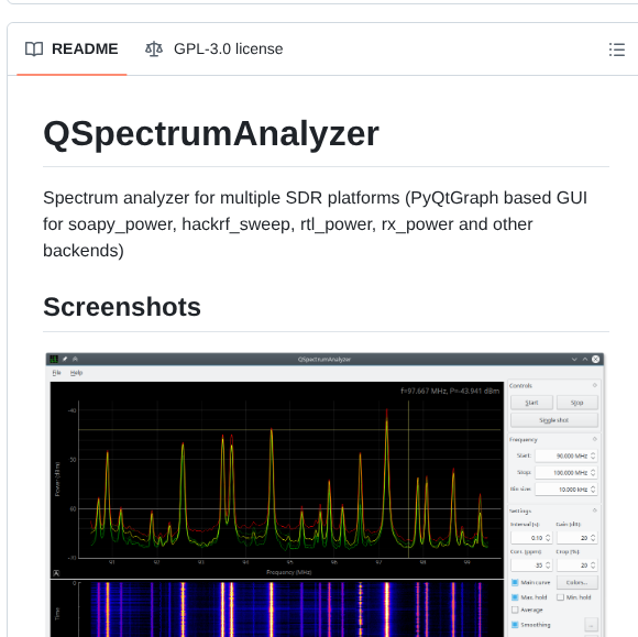 Xmikos Qspectrumanalyzer screenshot