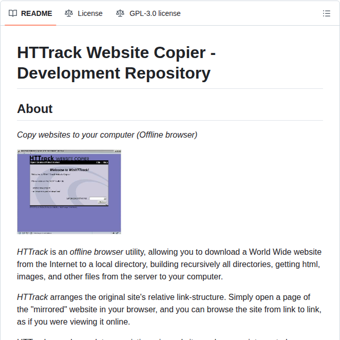 Xroche Httrack screenshot