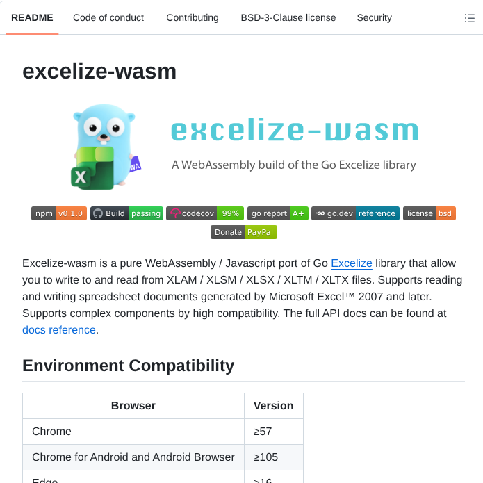 Xuri Excelize Wasm screenshot