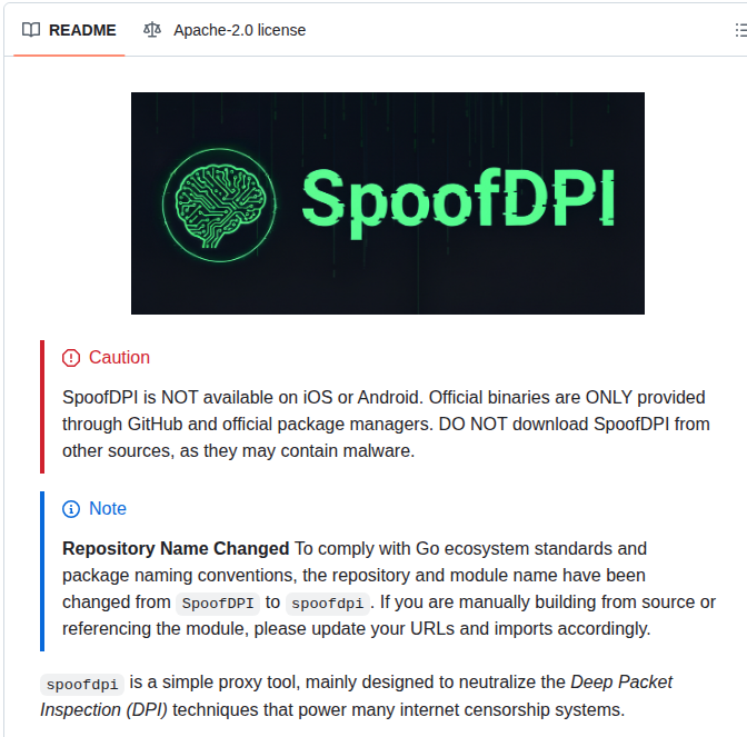 Xvzc Spoofdpi screenshot