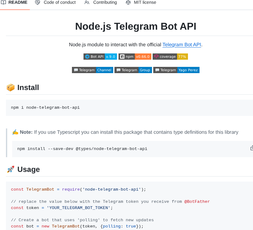 Yagop Node Telegram Bot Api screenshot