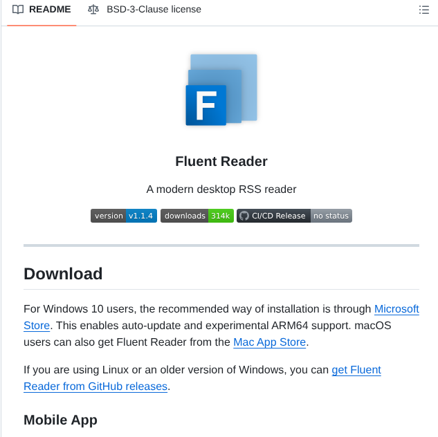 Yang991178 Fluent Reader screenshot