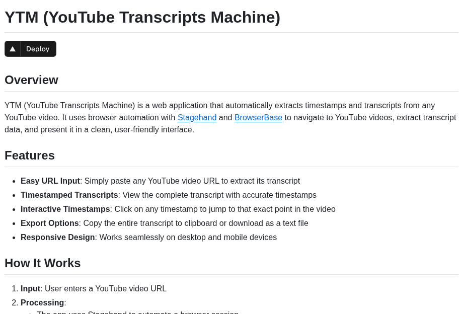 Zaidmukaddam Youtube Transcripts Machine screenshot