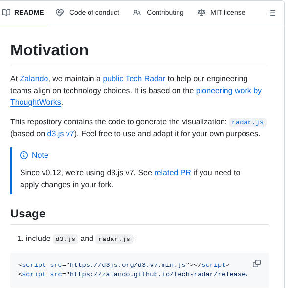 Zalando Tech Radar screenshot