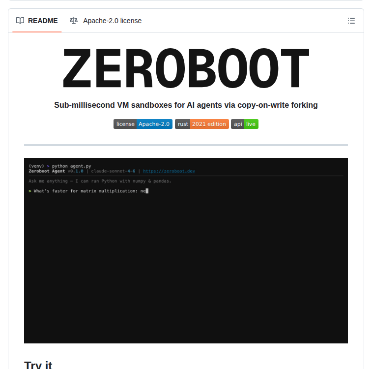 Zerobootdev Zeroboot screenshot