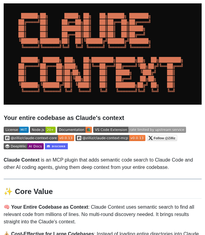 Zilliztech Claude Context screenshot