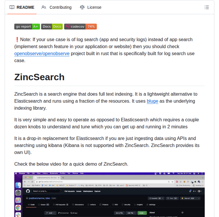 Zincsearch Zincsearch screenshot