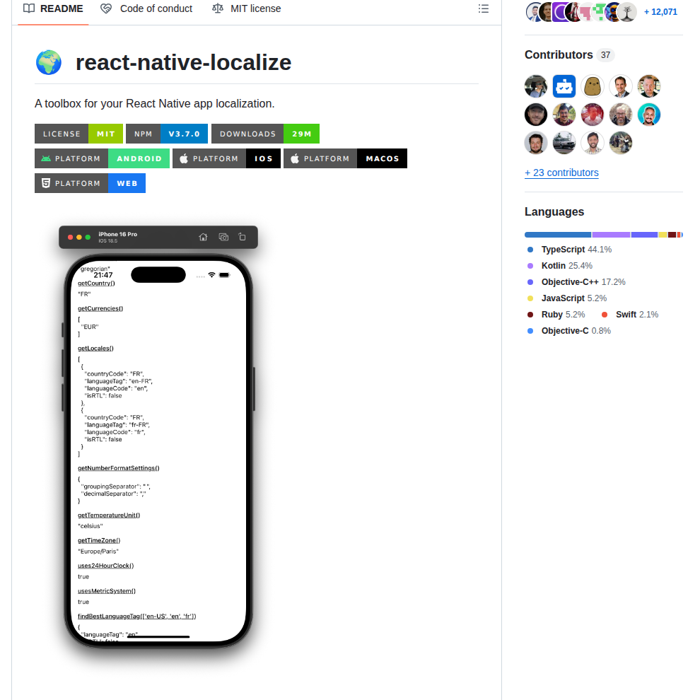 Zoontek React Native Localize screenshot